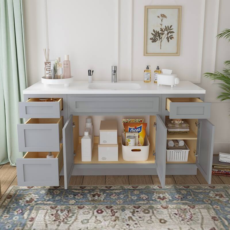 Vanity Art 63" Oak Freestanding Bathroom Vanity Cabinet without Top