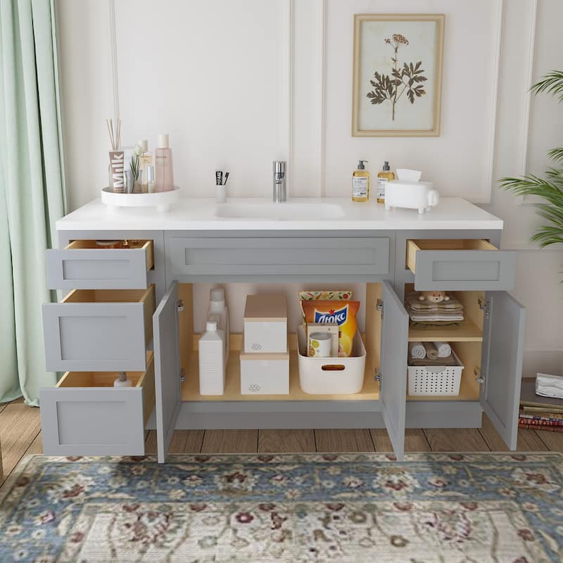 Vanity Art 66" Oak Freestanding Bathroom Vanity Cabinet without Top