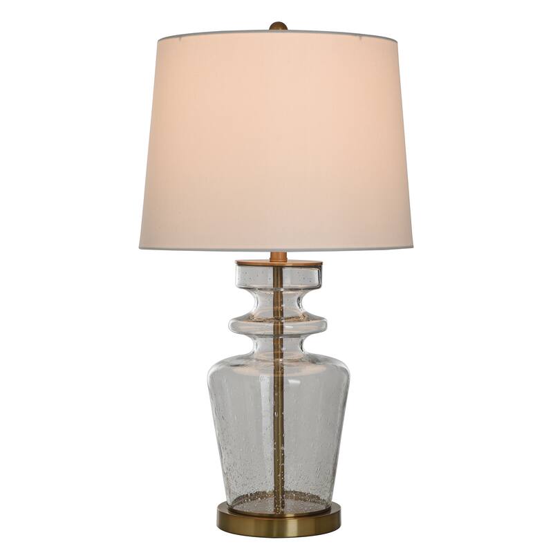 StyleCraft Glass & Steel Table Lamp - Clear Seeded & Gold - Off-White Shade