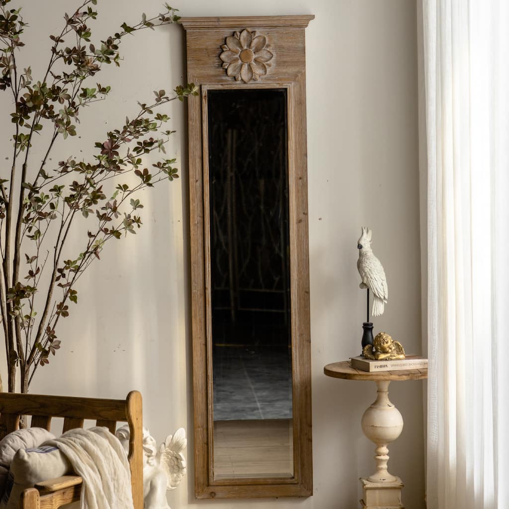 Elegant Rustic - Style Full - Length Wall Mirror with Ornate Wood Carving for American Homes