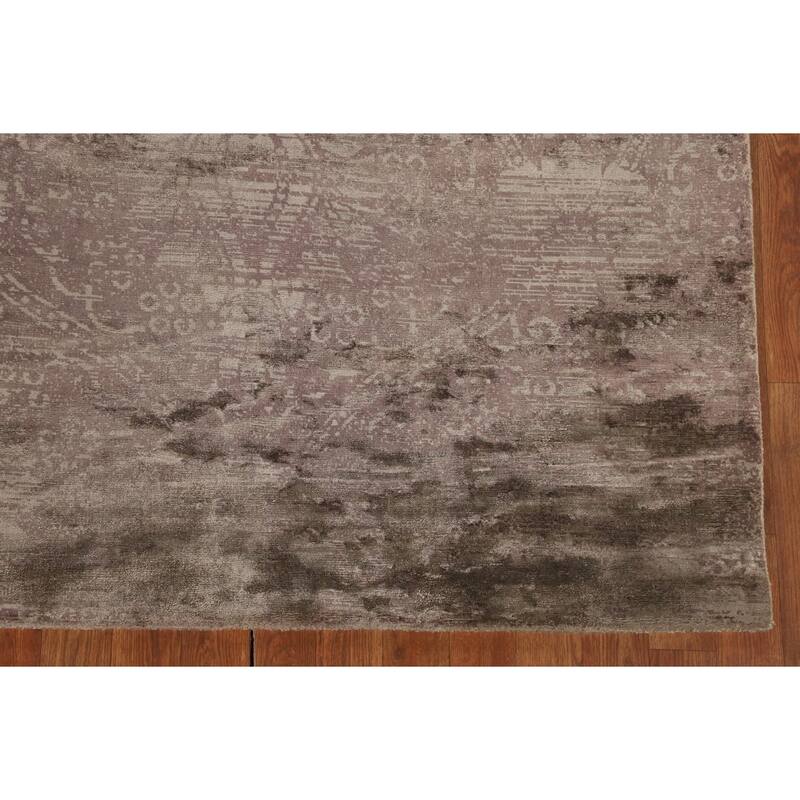 Brown Abstract / Modern Area Rug Handmade Wool Carpet - 4'8"x 6'7"