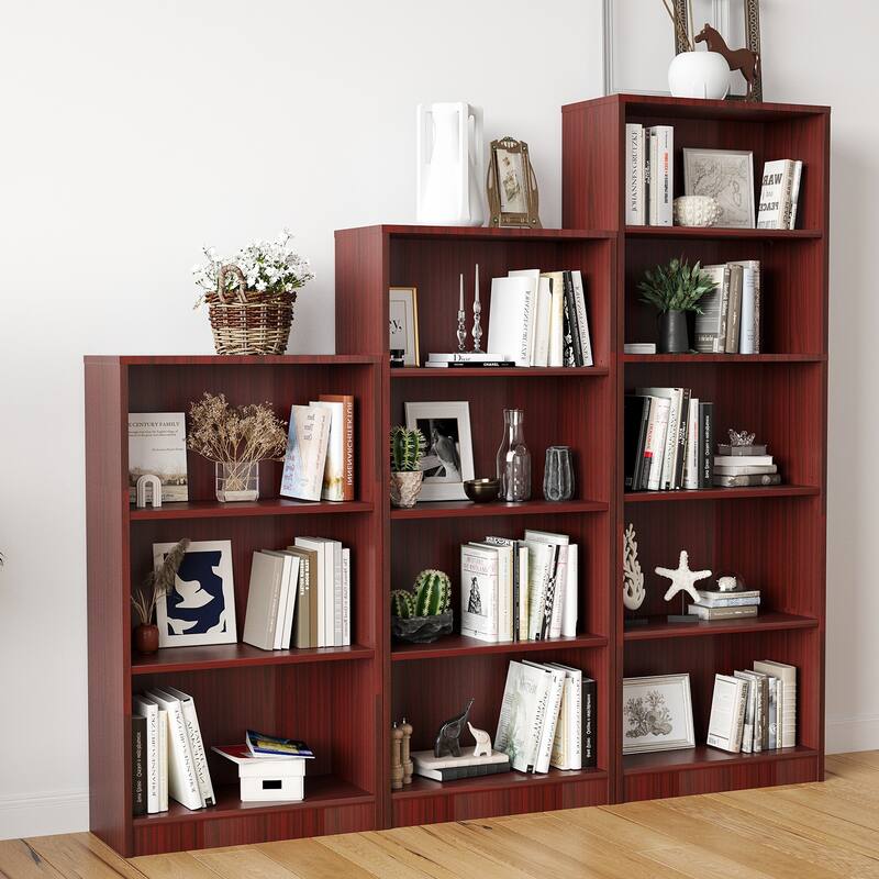 Bookcase Freestanding 3 Shelf Wood Bookshelf Adjustable Shelves for Home Office,3 Layer, Mahogany