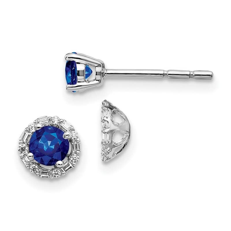 Curata 14k White Gold Diamond and Sapphire Earrings - 5x5mm Wide
