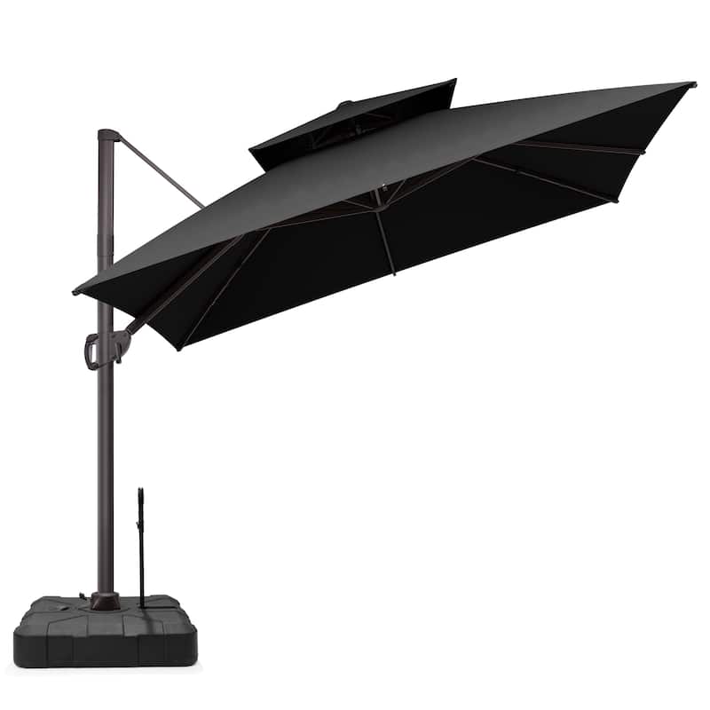 VredHom Double Top 10x10 FT Square Patio Cantilever Umbrella with Rod Wheel Base - Black