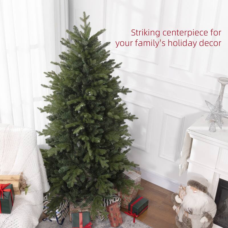 Green Artificial Xmas Tree with Hinged Design, Foldable Metal Stand, Easy Assembly