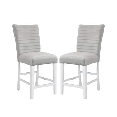Set of 2 Velvet Upholstered Counter Height Chairs, Grey and White High Gloss