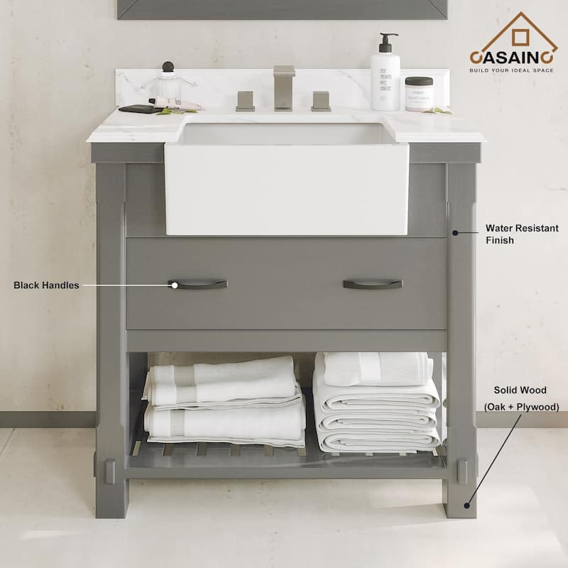 CASAINC 36"48"60" Farmhouse Bathroom Vanity with Sink in Grey
