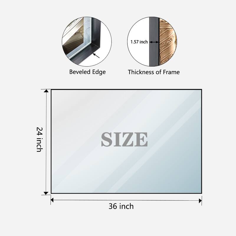 Glossy Black Modern Aluminum Framed Wall Mounted Bathroom Vanity Rectangular Mirror