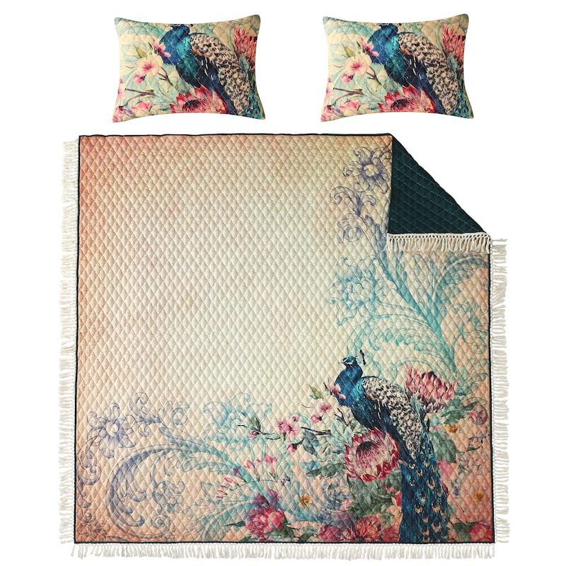 Barefoot Bungalow Eden Peacock Oversized Quilt and Pillow Sham Set