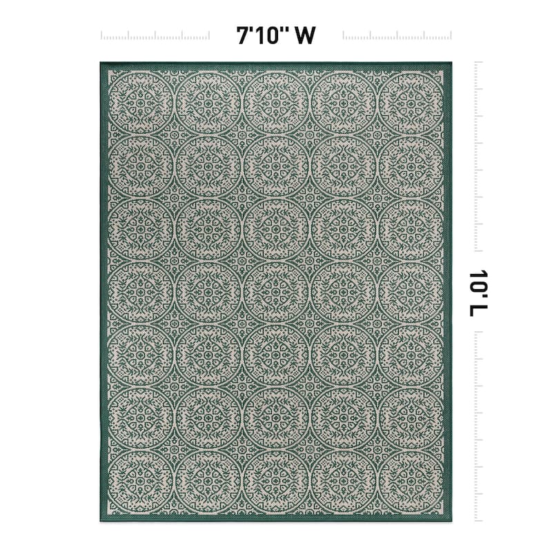 World Rug Gallery Transitional Floral Circles Textured Flat Weave Indoor/Outdoor Area Rug