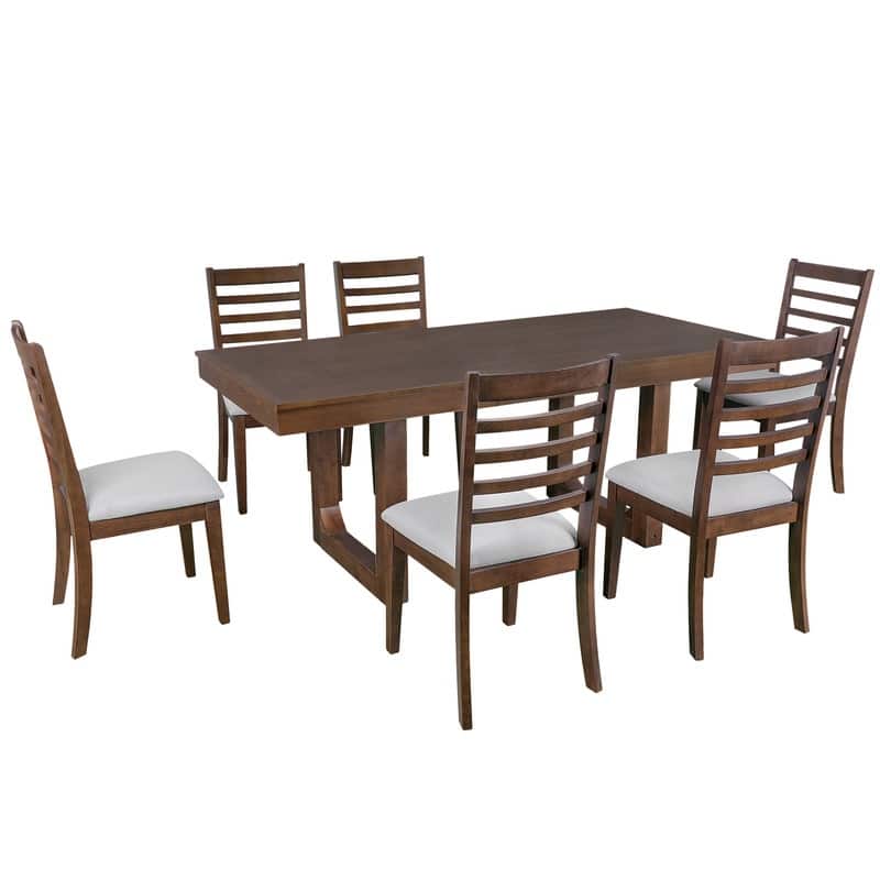 7-Piece Expandable Dining Set – Farmhouse-Style Extendable Table & 6 Upholstered Chairs, Rustic Wood Kitchen Table .
