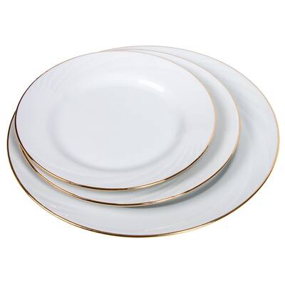 STP Goods 18Pc Gold Rim Porcelaimg White Dinner Set for 6