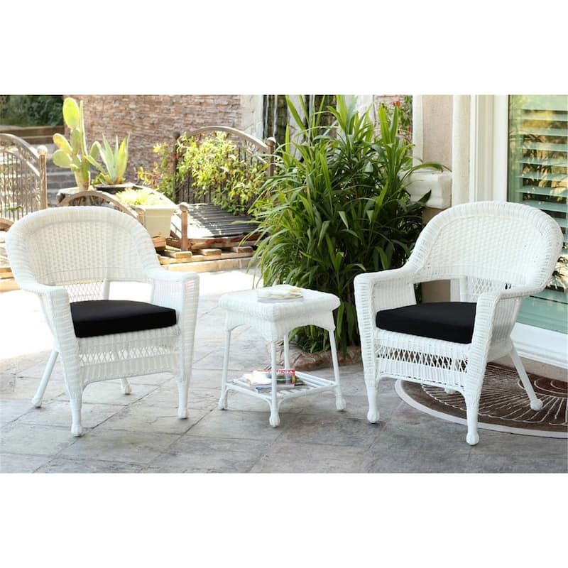 Classic Comfort Chair Set with End Table - Outdoor Patio Furniture Set - White Resin & Black Cushions - 36