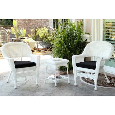 Classic Comfort Chair Set with End Table - Outdoor Patio Furniture Set - White Resin & Black Cushions - 36