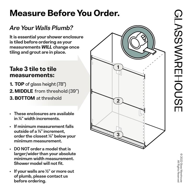 Glass Warehouse 78" x 56.75" Frameless Shower Door - Glass Hinge