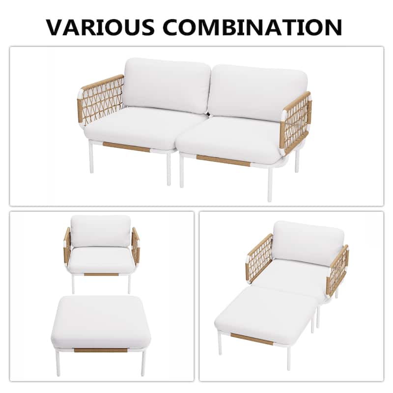 Pellebant Outdoor Patio Aluminum PE Rattan Sectional Sofa Conversation Seating Set with Cushions
