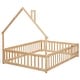 preview thumbnail 104 of 109, Twin/Full Montessori Toddler Floor Bed Frame, Modern House-Shaped Bed Frame with Fence and Full-Length Guardrails for Girls Boys