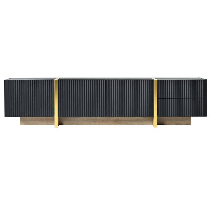 Elegant TV Stand with Golden Legs & Fluted Panels for TVs up to 80'', Storage Drawers & Shelves for Living Room