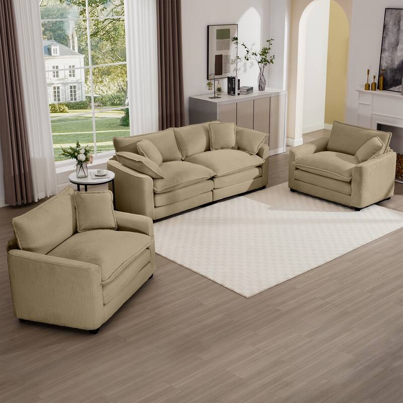 2+1+1Seater Flexible Combinations Sofa Set with One 2-Seater Sofas and 2 Single Sofa Chairs for Livingroom