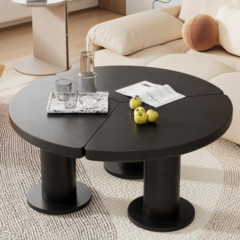 Φ39.4" Round Petal-Shaped Coffee Center Table with 3 Thick Legs
