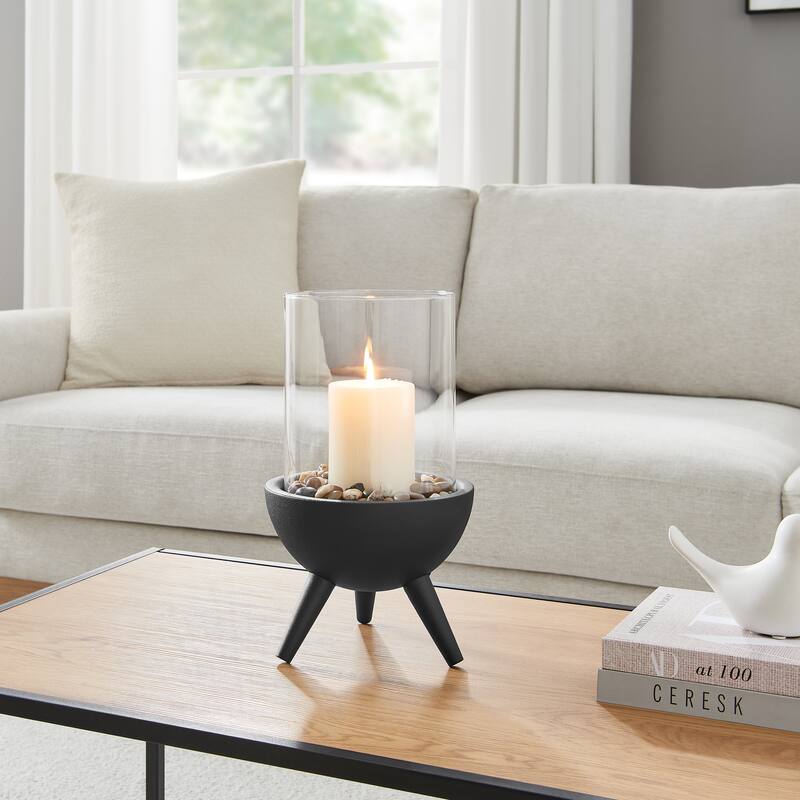 Danya B. Molta Modern Black Metal Bold Pedestal and Glass Candle Holder - 7.25 X 7.25 X 12.5