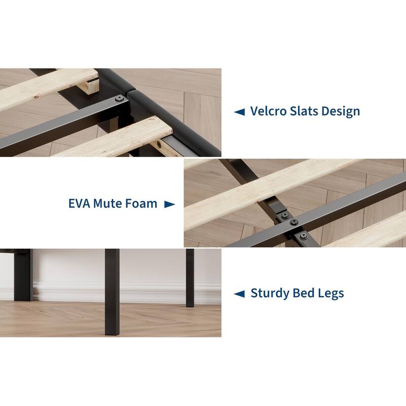 Bed Frames, Velvet Upholstered Bed Frame with Vertical Channel Tufted & Sturdy Wood Slats