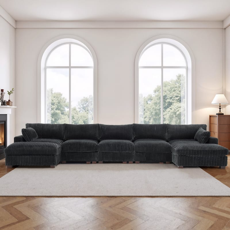 Modern Oversized Plush Corduroy Modular Sectional Sofa with 2 Ottomans