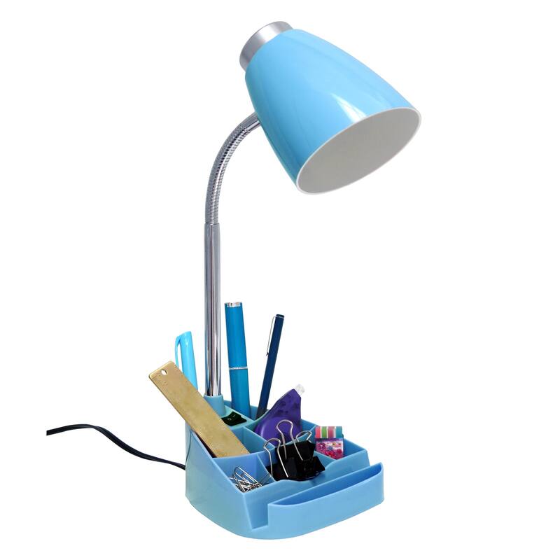 18.5 in. Chrome Finish Table Lamp with Blue Shade, Desk Lamp for Writing and Computer Desks