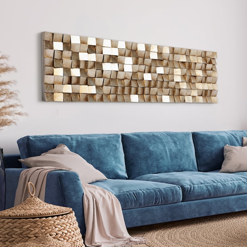 "Textured 2" Hand Painted Rugged Blocks with Gold Leaf Wall Art Sculpture