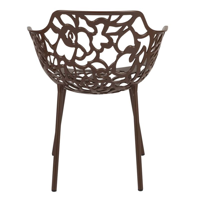 Devon Aluminum Dining Armchair with Floral Cutouts – Stackable, UV-Protected, Indoor/Outdoor Patio Side Chair