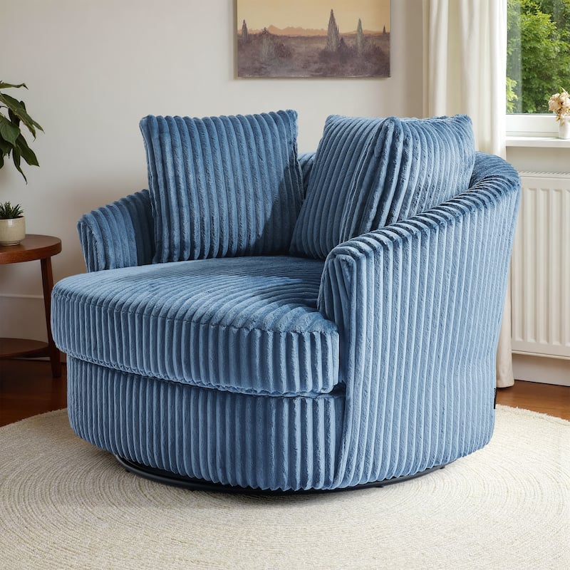 Oversized 43" W Plush Corduroy Recessed Arm Swivel Barrel Chair