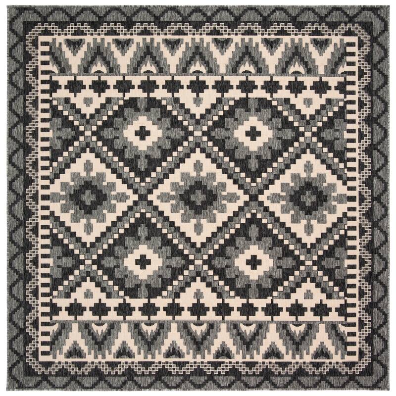 SAFAVIEH Veranda Bukuroshe Indoor/ Outdoor Waterproof Patio Backyard Rug - 6'7" Square - Grey/Beige