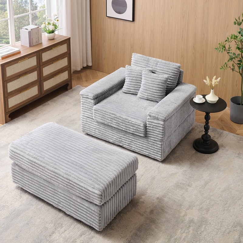 Corduroy Single Sofa+Ottoman, Cup Seats and No Cup Seats