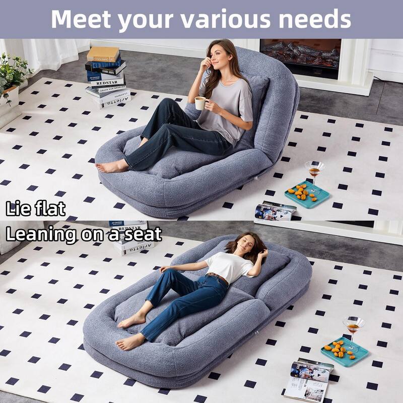 Folding Sofa Chair with 5 Adjustable Positions, Plush Floor Lounge Chair