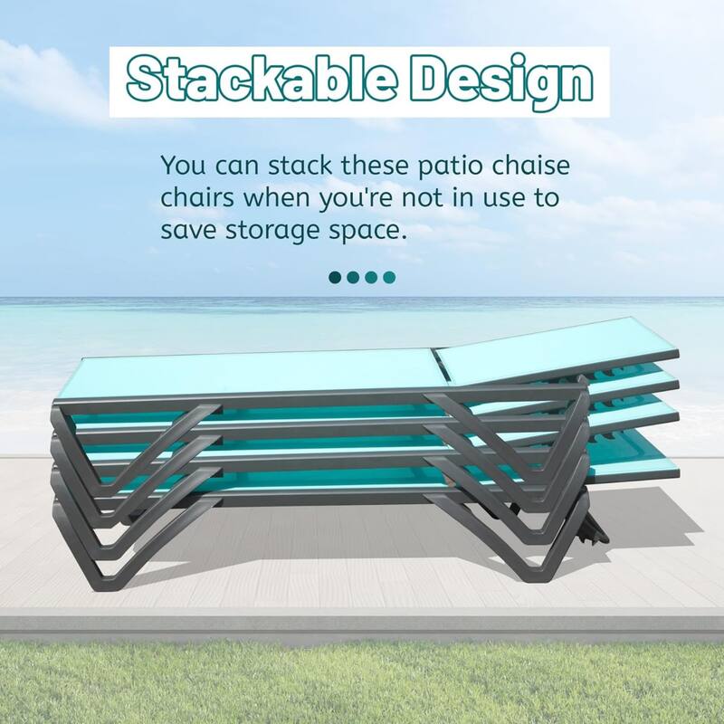 Outdoor Chaise Lounge Chair Set Adjustable Aluminum Frame with Side Table