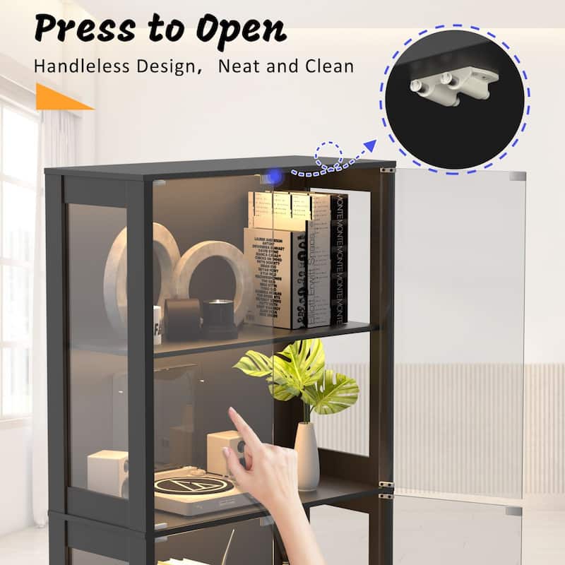 VEIKOUS 68.9" Tall Glass Display Cabinet with Built-in LED Lights & Motion Sensor for Lego, Collectibles, Figures