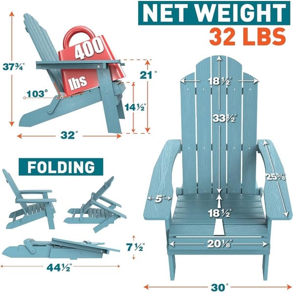 dimension image slide 0 of 5, WINSOON All Weather HIPS Outdoor Folding Adirondack Chairs Set of 8