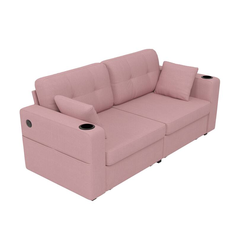 Sofas, Couch Set, 3 Seats Sofa, USB Charging,Wood Frame, Easy to Install, with Storage, Charging Station, Cup Holder