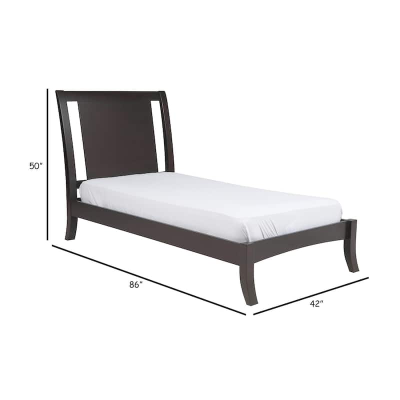 Fang Twin Size Bed, Sleigh Panel Headboard, Espresso Brown Mahogany Wood