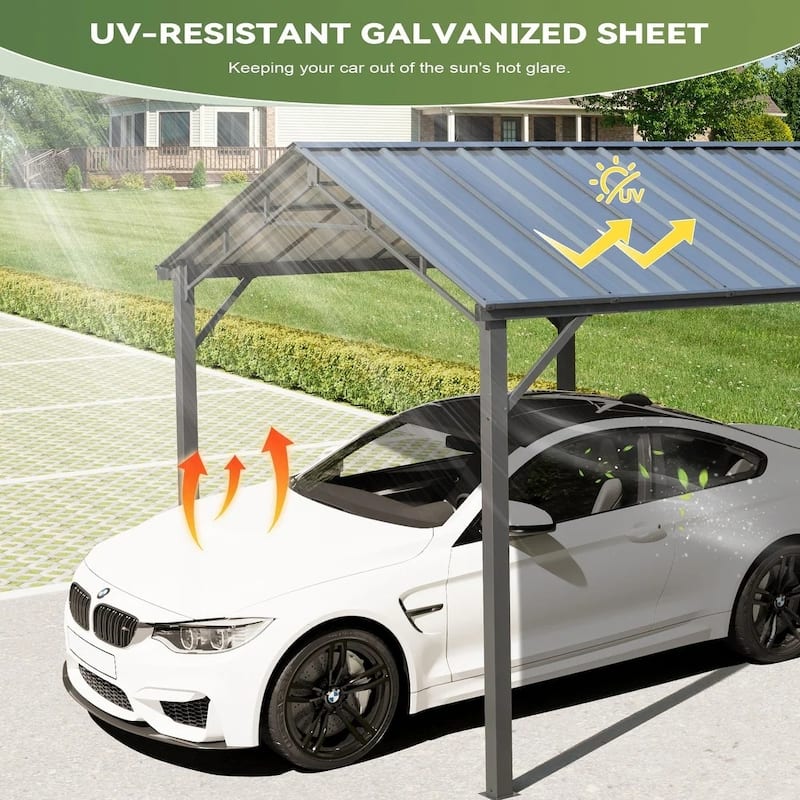 EROMMY 10X20 Outdoor Shelter with Robust Galvanized Steel Roof, Versatile Carport for Vehicles, Boats, and Tractors - 10'x20'