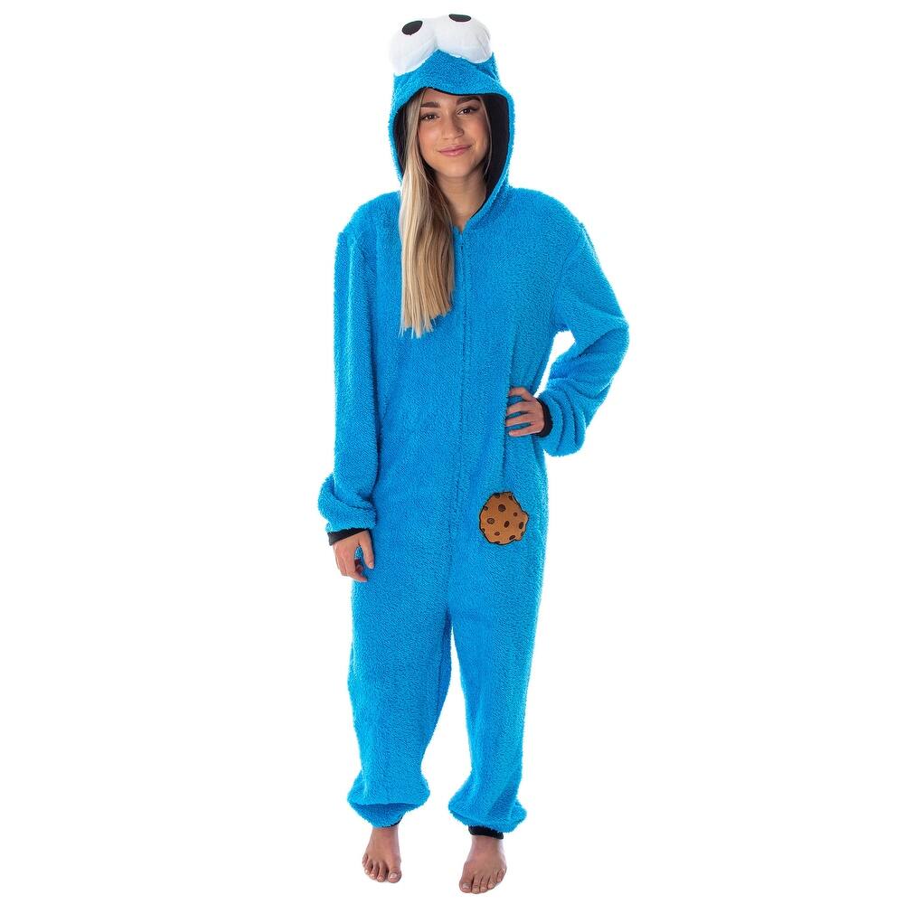 Sesame Street Adult Unisex Cookie Monster Costume Sherpa One-Piece Union Suit Pajama Onesie For Men And Women