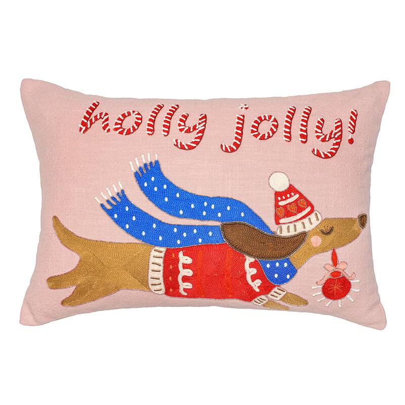 Vibhsa Holly Jolly Dog Christmas Pillow 14" x 20"