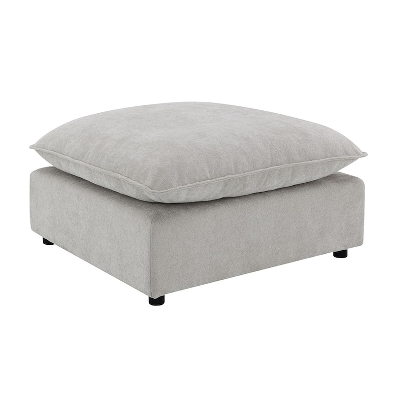 Boucle Fabric Upholstered Square Ottoman in Beige - Beige - Medium