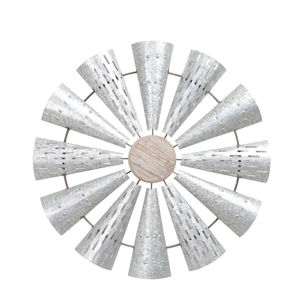 Decorative Wood and Metal Windmill Wall Decor, Gray