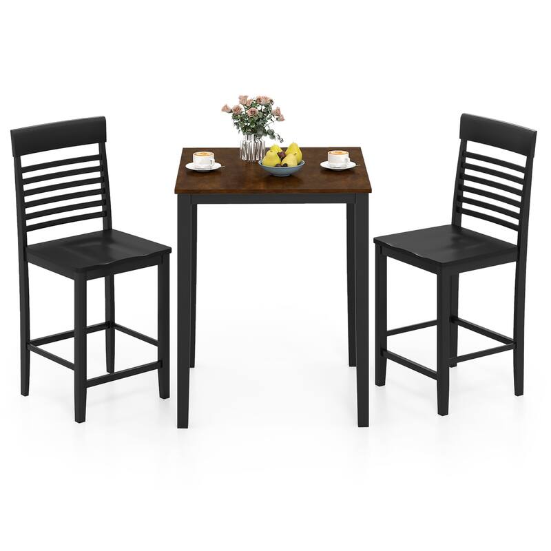 Gymax 3 PCS Counter-Height Dining Table Set for 2 Square Kitchen Table