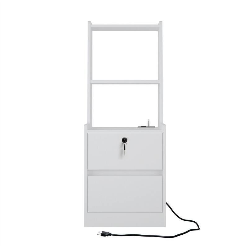 Smart Nightstand with 2 Drawers, Night Light and Charging Station, Modern Bedside Table Side Table with Bookshelf for Bedroom