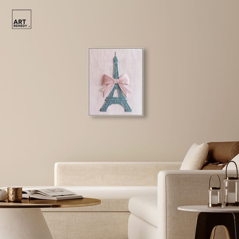 Stitched Eiffel Tower Bow Canvas by Art Remedy