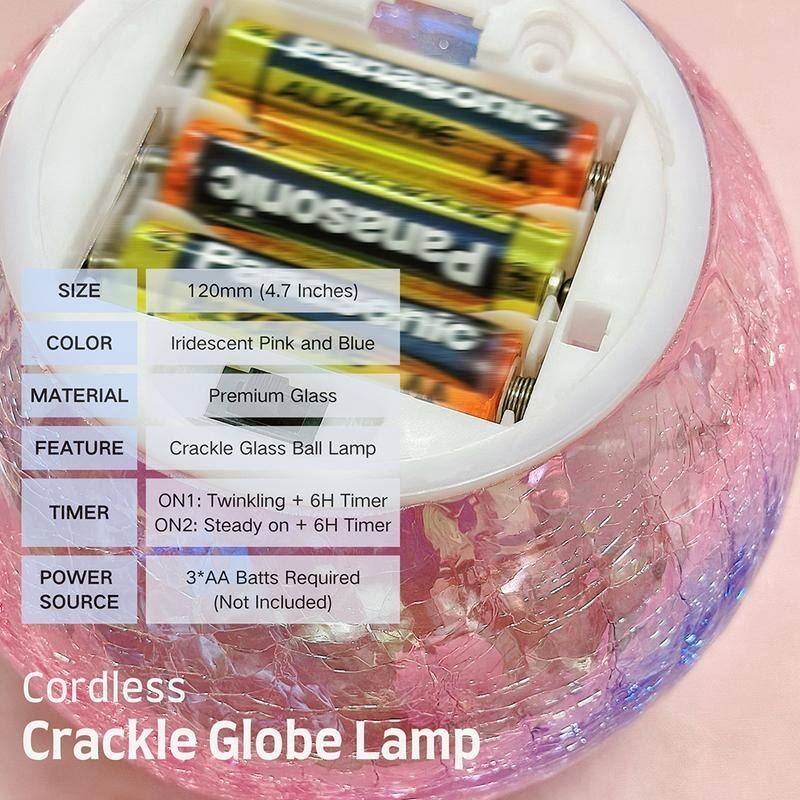 Crackle Glass LED Globe Light, Gold Mercury Orb Lamp for Christmas Decor, Table Centerpiece, Gift