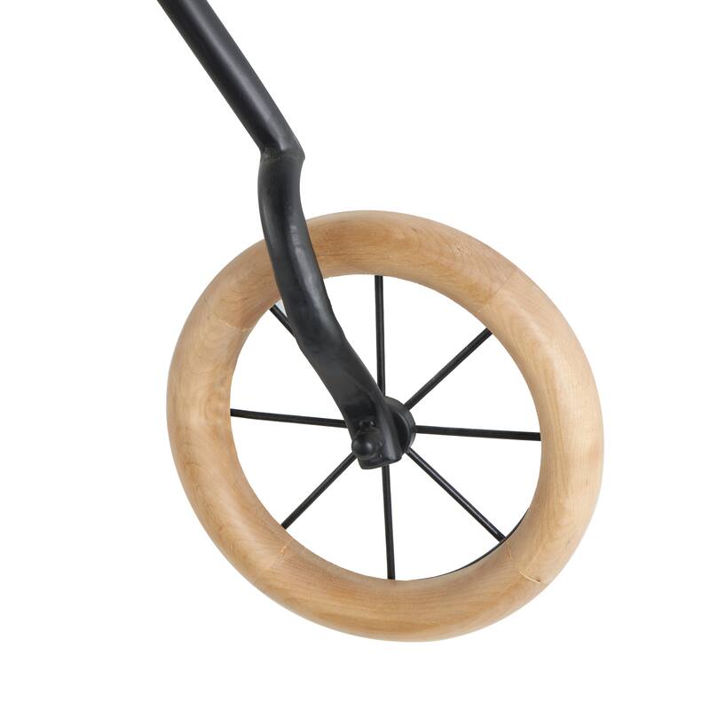 Black Metal Bike Home Wall Decor with Brown Wooden Wheels