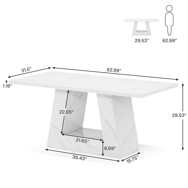 63" Modern Faux Marble Dining Table for 4-6 People - 63" L x 31.5" W x 29.53" H